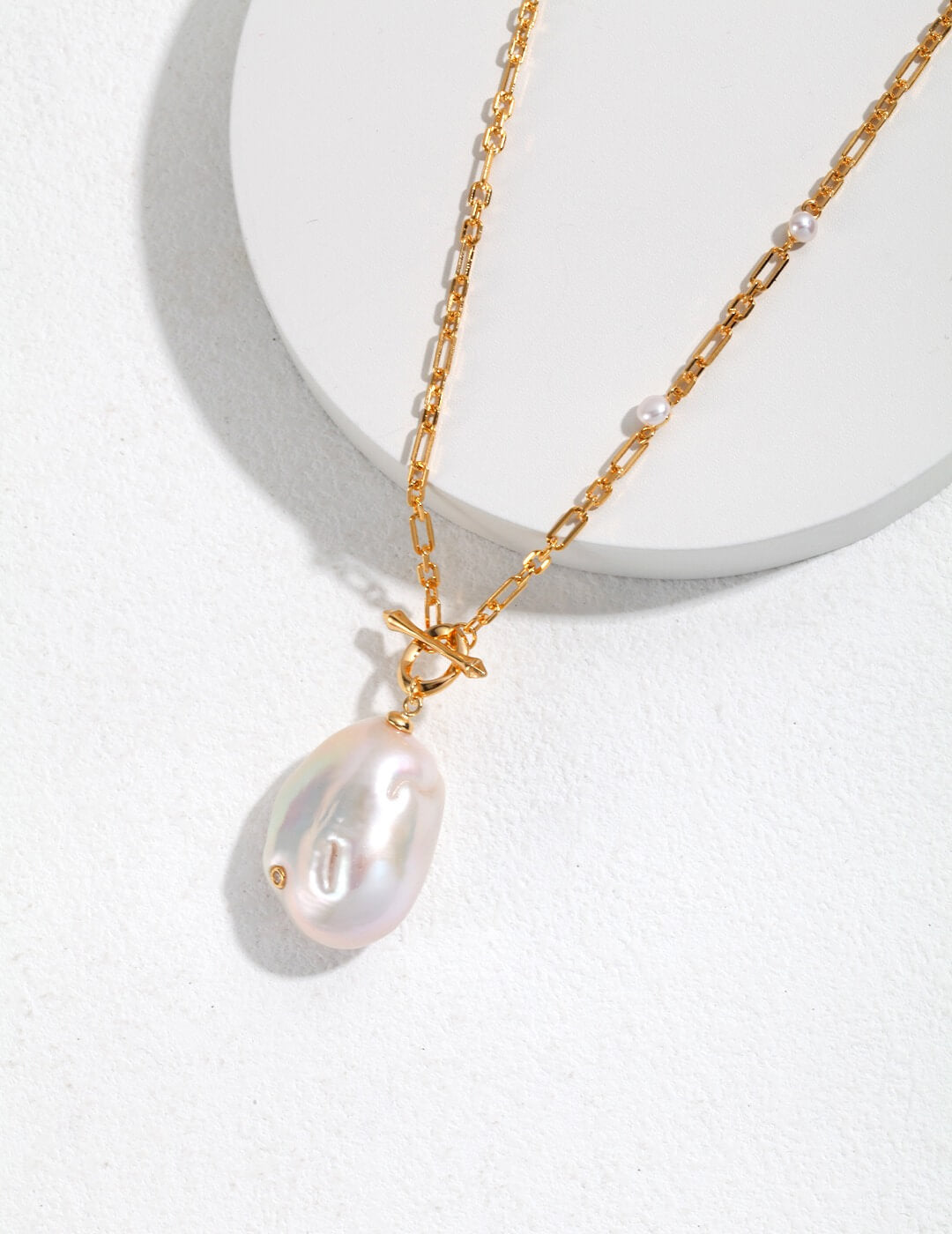 Solid Gold Baroque Pearl Long Necklace
